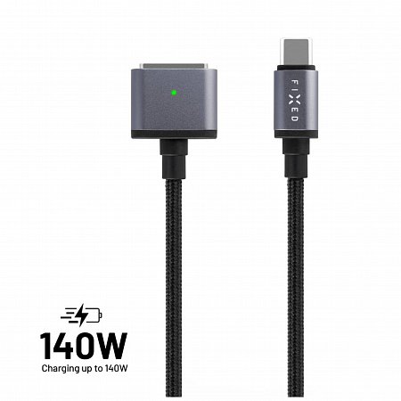 FIXED kábel USB-C/MagSafe 3, 2m, 140W, sivý