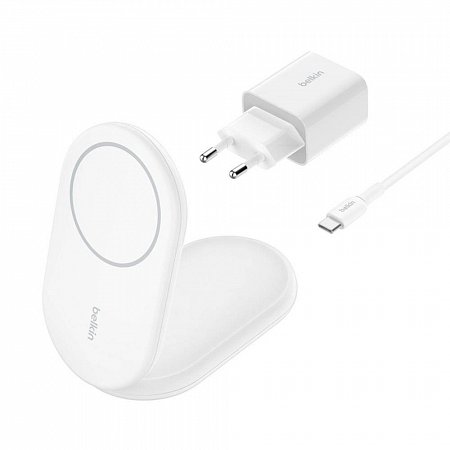 Belkin Boost Charge Magnetic Wireless Charger with Qi2 15W + 20W Charger - White