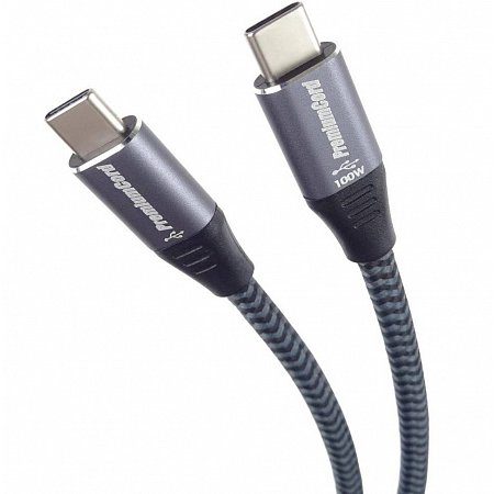 PremiumCord kábel USB-C M/M, 100W 20V/5A 480Mbps bavlnený oplet, 1m