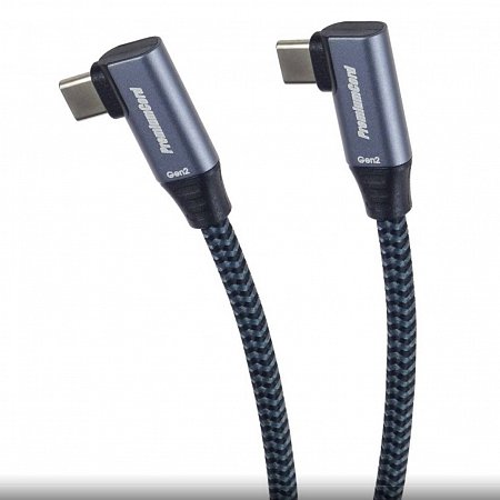 PremiumCord USB-C 2x zahnutý kábel ( USB 3.2 GEN 2x2, 5A, 100W, 20Gbit/s ) bavlnený oplet, 0.5m
