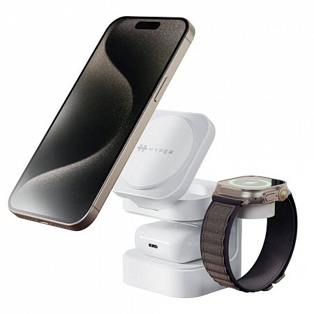 Hyper HyperJuice Qi2 3-in-1 Magnetic Charging Stand - White
