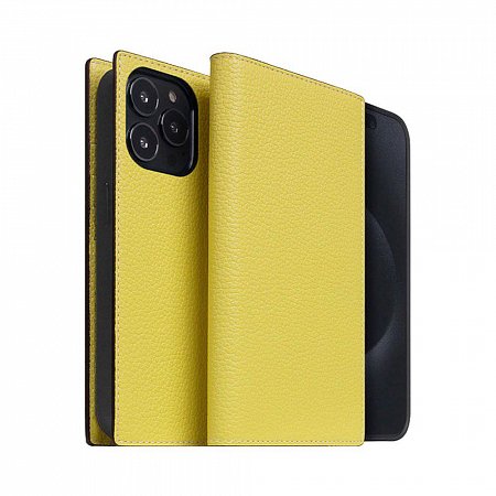 SLG Design puzdro D8 Neon Full Grain Leather Diary pre iPhone 15 Pro - Lemon