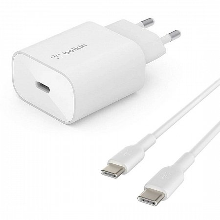 Belkin 25W PD 3.0 PPS USB-C Wall Charger + USB-C/USB-C kábel 1m - White