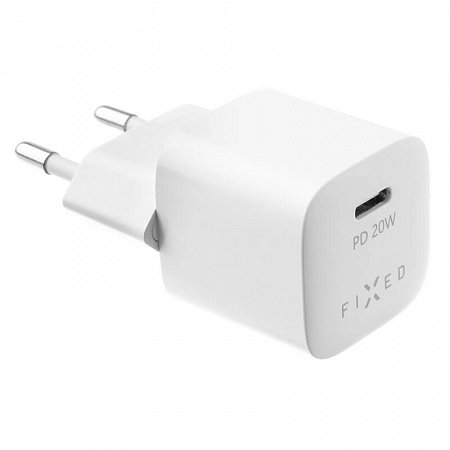 FIXED Mini Sieťová nabíjačka s USB-C výstupom a podporou PD, 20W, biela
