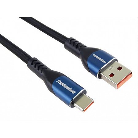PremiumCord Kábel USB-C/M - USB 2.0 A/M, rýchle nabíjanie prúdom 5A, 2m
