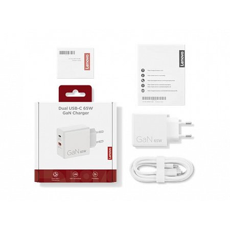 Lenovo Dual USB-C 65W GaN Charger  White