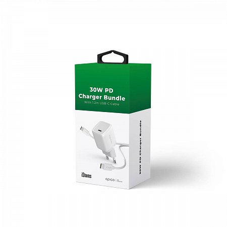 iStores by Epico 30W PD Charger Bundle with USB-C to USB-C cable 1.2m - biela