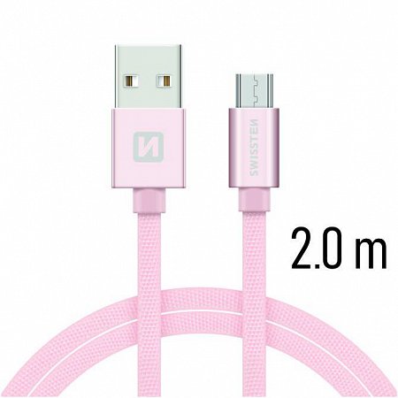 Swissten Data Cable Textile USB / Micro USB 2 m, rose gold