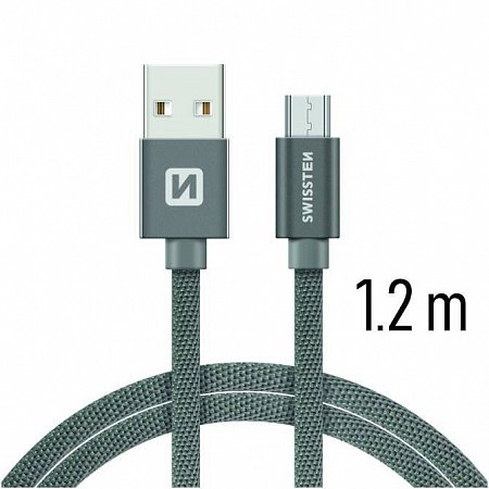 Swissten Data Cable Textile USB / Micro USB 1.2 m, grey