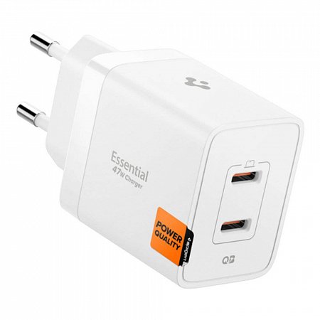 Spigen sieťová nabíjačka Essential EE472 Dual USB-C 47W - White
